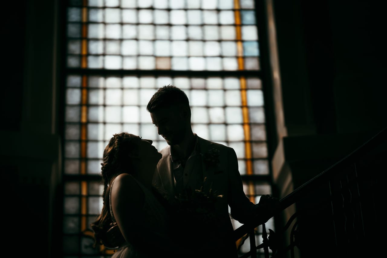 Couple on a staircase after the ceremony